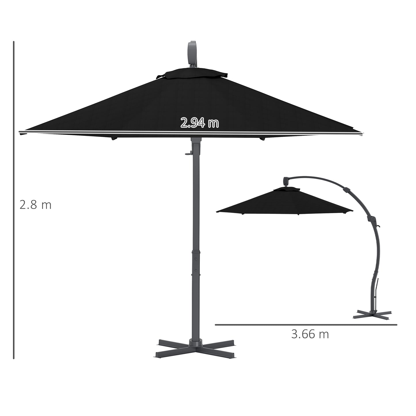 3(m) Garden Cantilever Parasol, Round Overhanging Umbrella with Crank Handle, Cross Base, Aluminium Frame and 360° Rotation