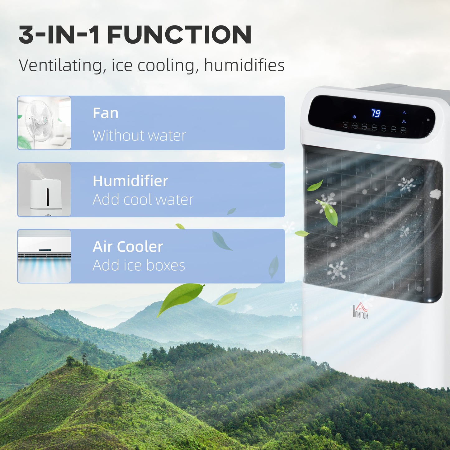 Mobile Air Cooler, 12L Tank Evaporative Ice Cooling Fan Water Conditioner Humidifier Unit with 3 Modes, 3 Speed, Remote