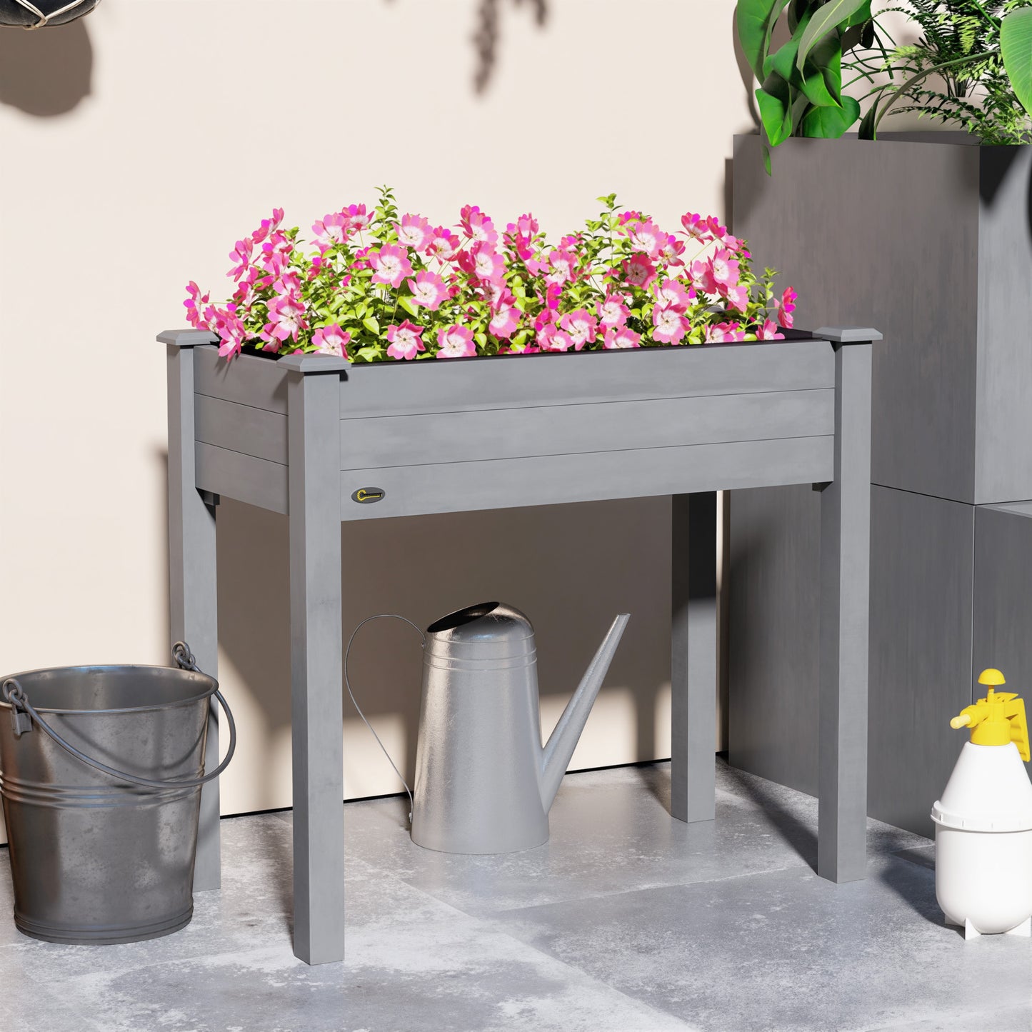 Raised Bed for Garden, Wooden Elevated Planter Box with Bed Liner, for Flower Vegetable Herb, Dark Grey