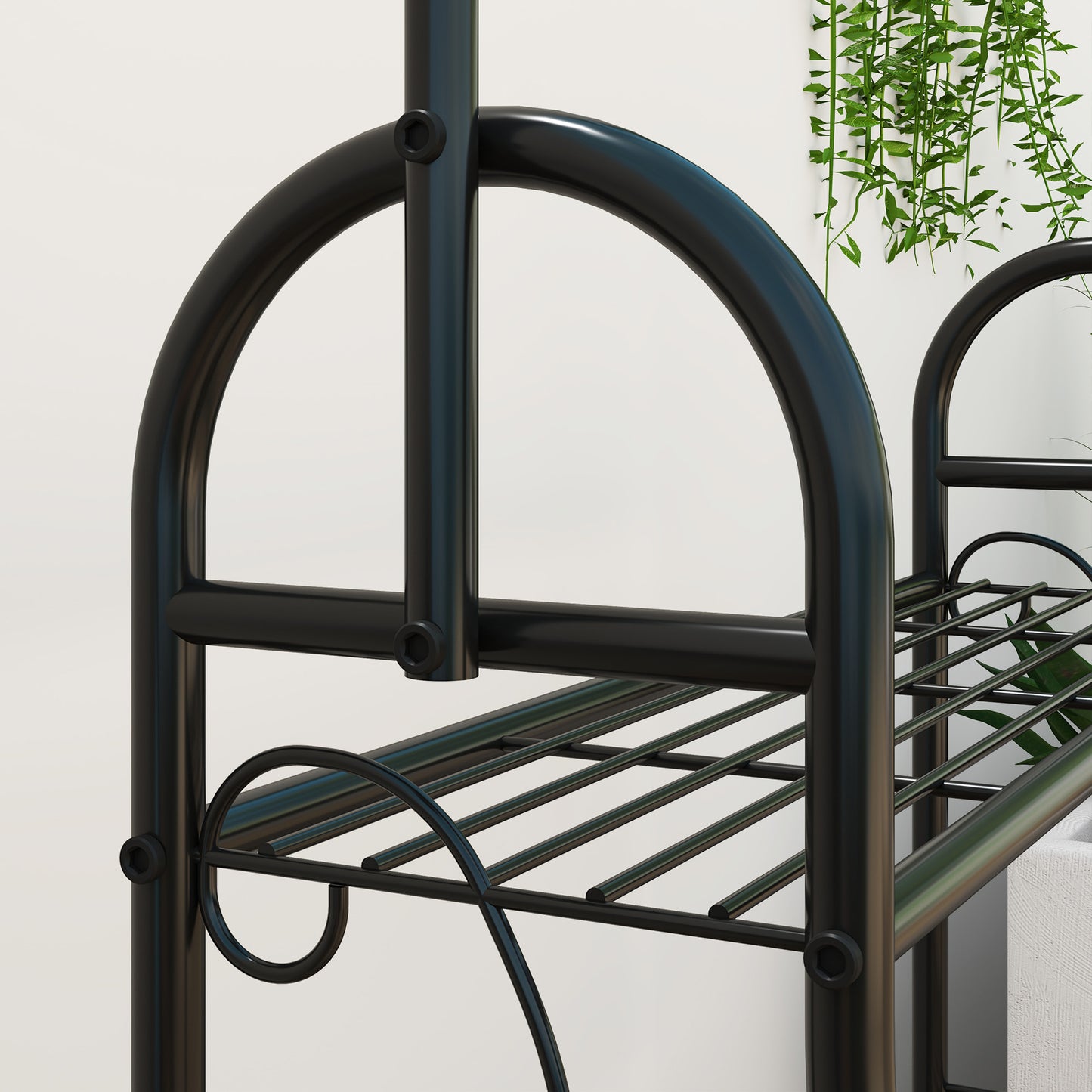 3 Tier Plant Stand with Hanging Rod and Hooks, Metal Plant Rack Shelf