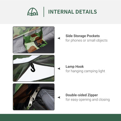 2 Person Camping Tent, Dome Tent with Zipped Doors, Storage Pocket, Portable Handy Bag, Multicoloured