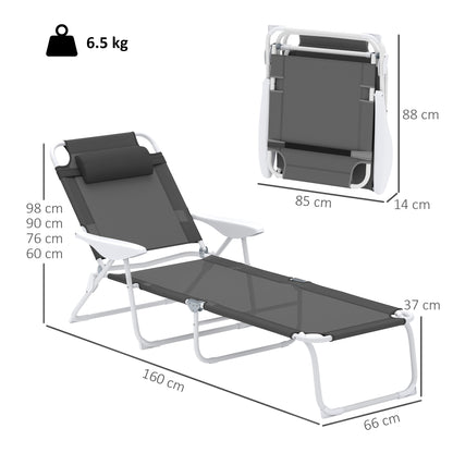 Foldable Lounge Chair with 4-Level Adjustable Backrest & Headrest - Charcoal Grey