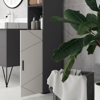 Line Embossed Tall Bathroom Storage Cabinet with Three-position Adjustable Shelves for Minimalist Style - Grey