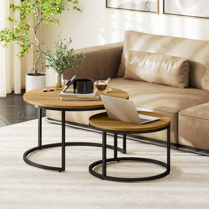 Set of Two Wood-Effect Stacking Tables - Brown